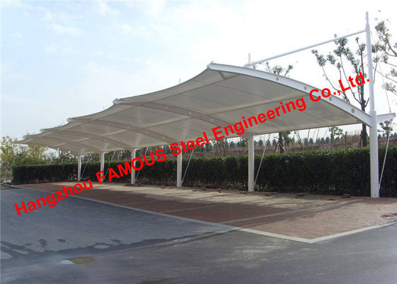 Chiny Norma europejska z certyfikatem zakrzywionej membrany na rozciąganie Konstrukcja parkingowa z pokryciem dachowym PVDF dostawca