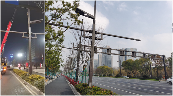 Chiny Kolumny oświetleniowe na zamówienie Stalowy słup oświetleniowy uliczny z ramionami do montażu kamery dostawca