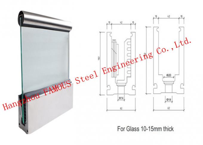 Dekoracja wnętrz Metalowa aluminiowa szklana balustrada Dno kanału U do wnętrz i na zewnątrz 0